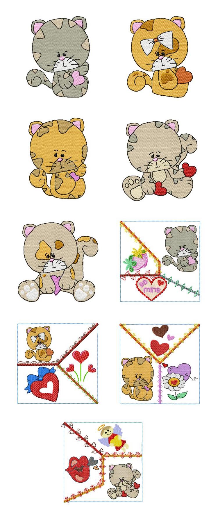Crazy Love Valentine Kitties Embroidery Machine Design Details