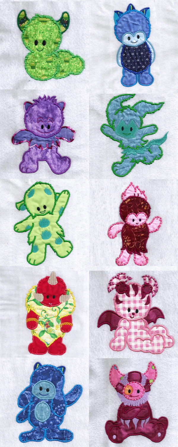Cute Applique Monsters Embroidery Machine Design Details