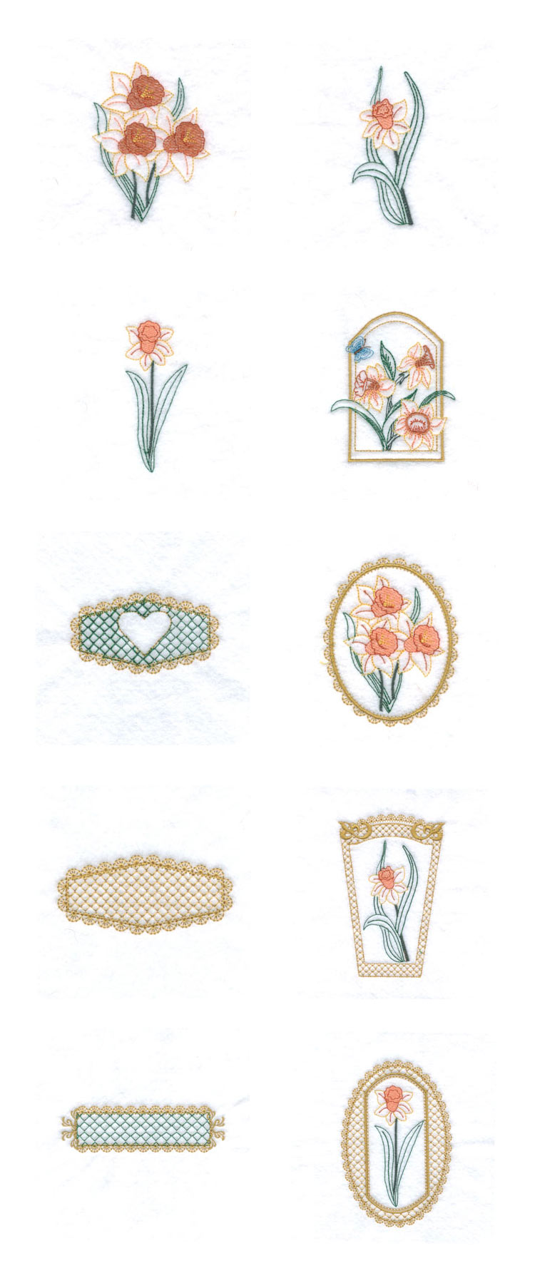 Daffodil Spring Pillowcases Embroidery Machine Design Details