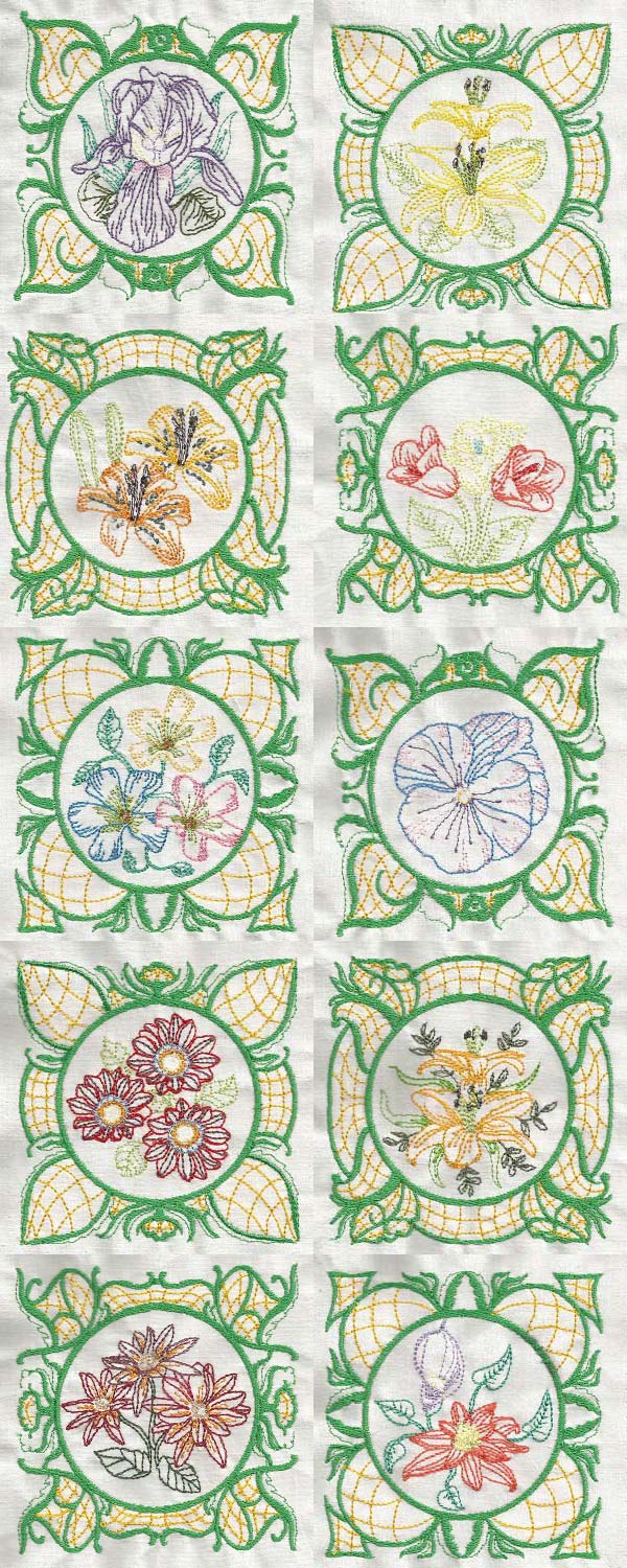 Elegant Flower Blocks Embroidery Machine Design Details