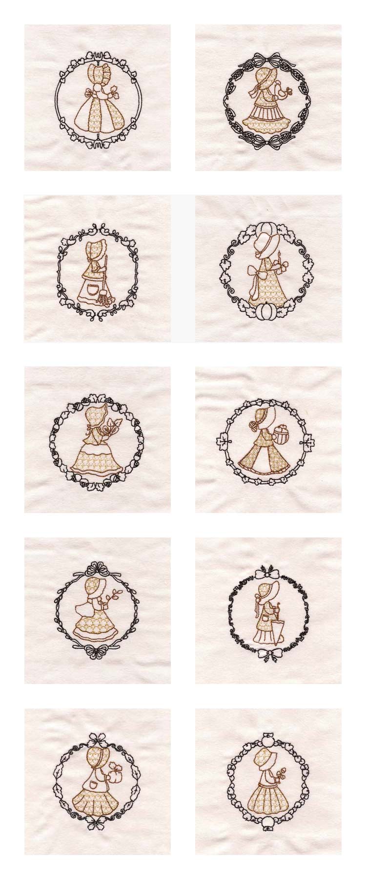 Fall Time Sunbonnet Girls Embroidery Machine Design Details
