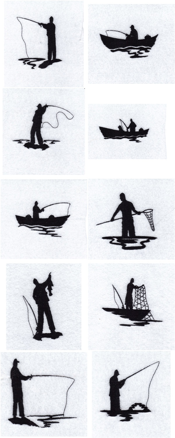 Fisherman Silhouettes Embroidery Machine Design Details