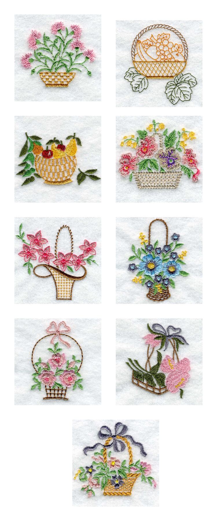 Floral Baskets Embroidery Machine Design Details