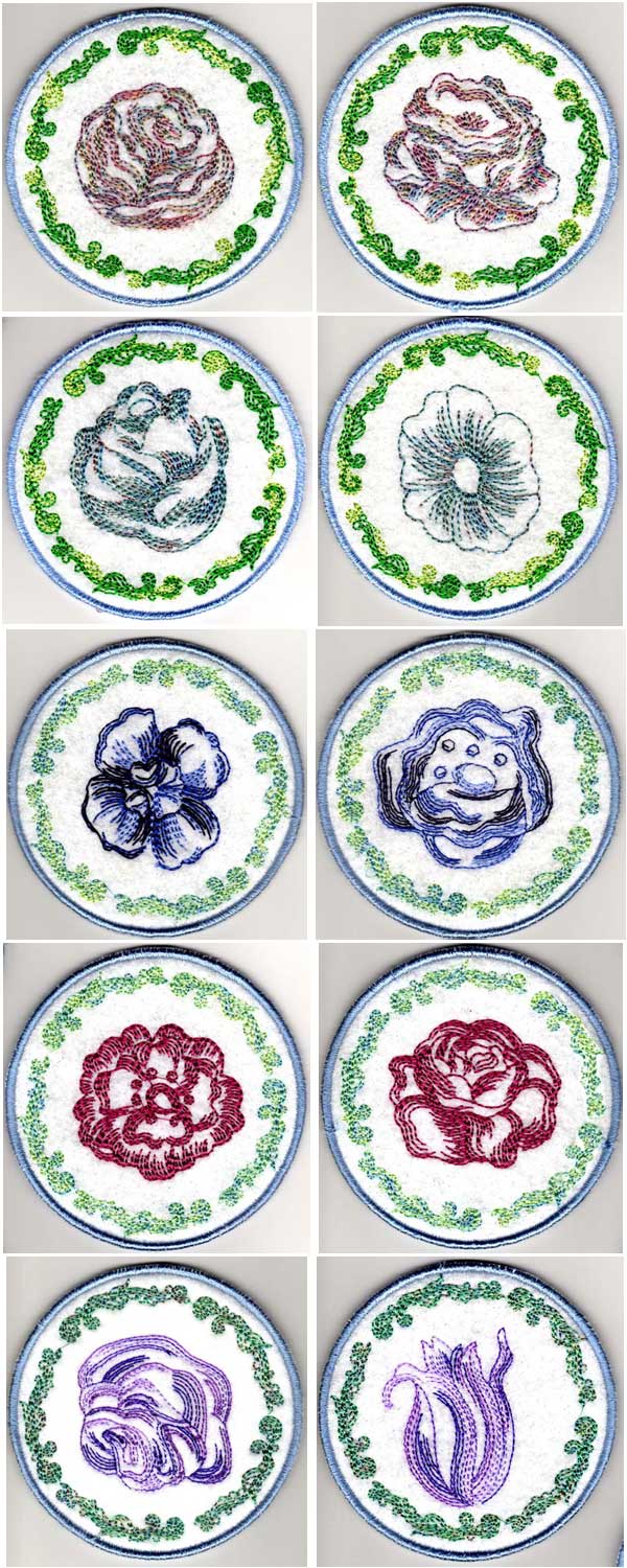 Floral Coasters Embroidery Machine Design Details