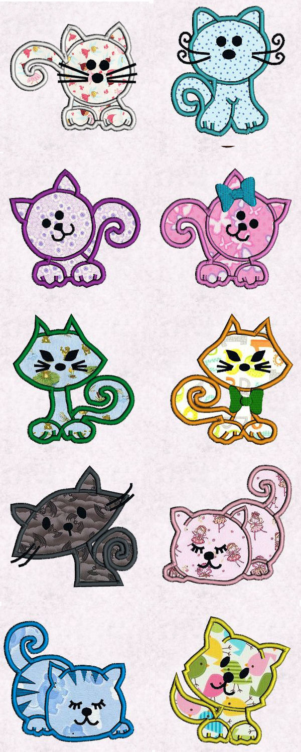 Applique Funny Kitties Embroidery Machine Design Details