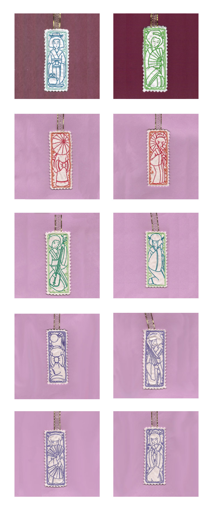 Geisha Bookmarks Embroidery Machine Design Details