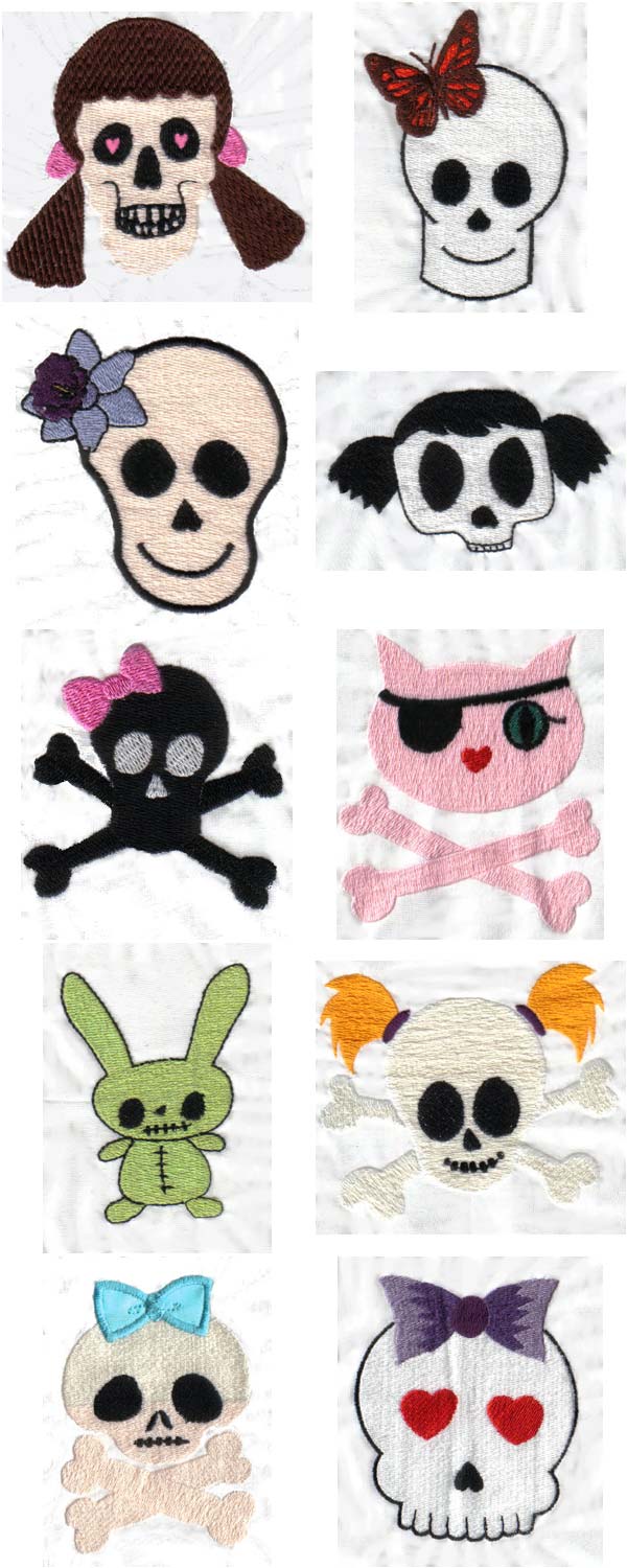 Girly Skulls Embroidery Machine Design Details