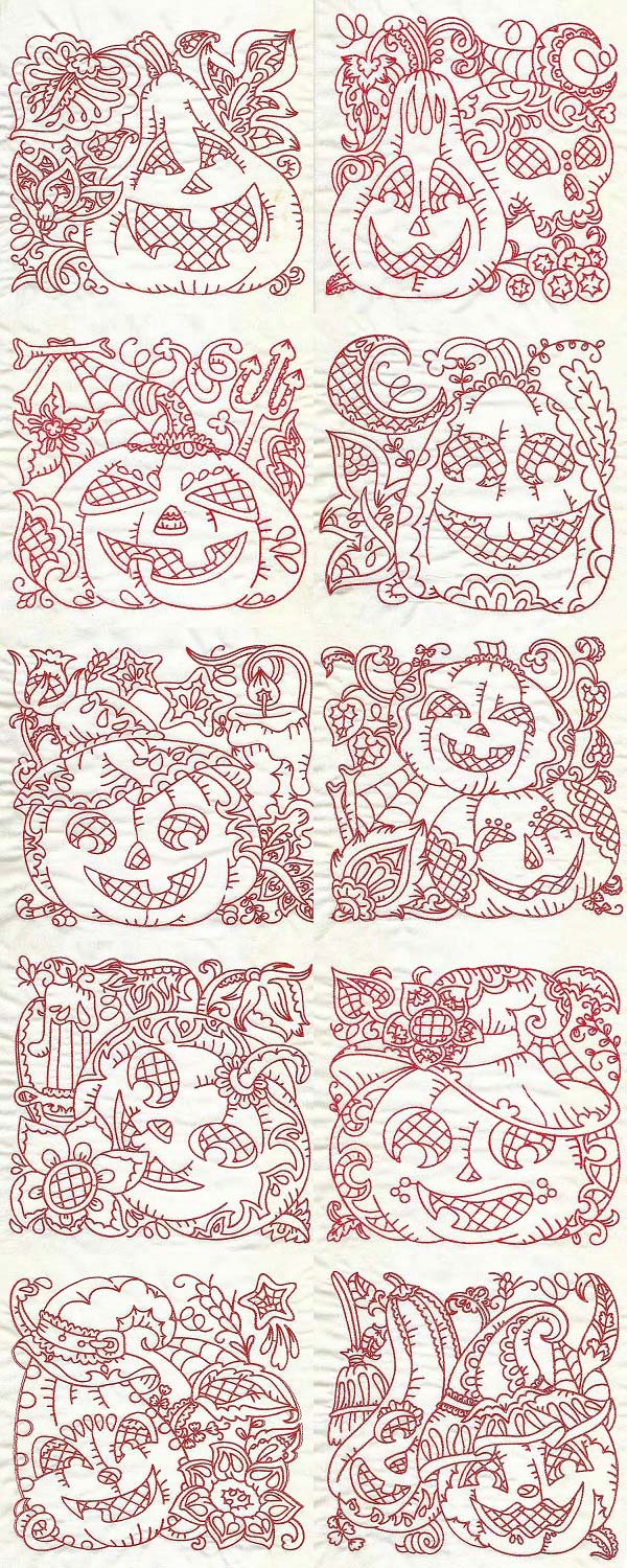 Halloween Pumpkin Blocks Embroidery Machine Design Details