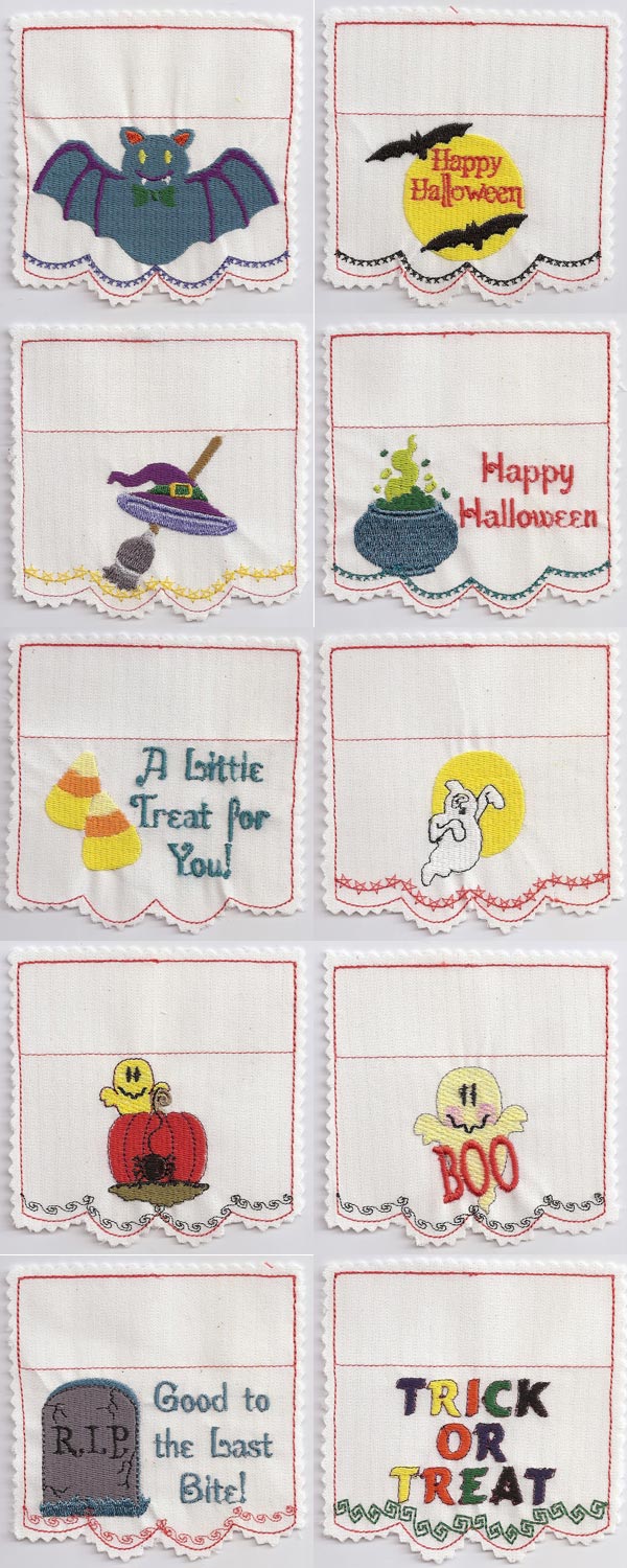 Halloween Goodie Bag Toppers Embroidery Machine Design Details