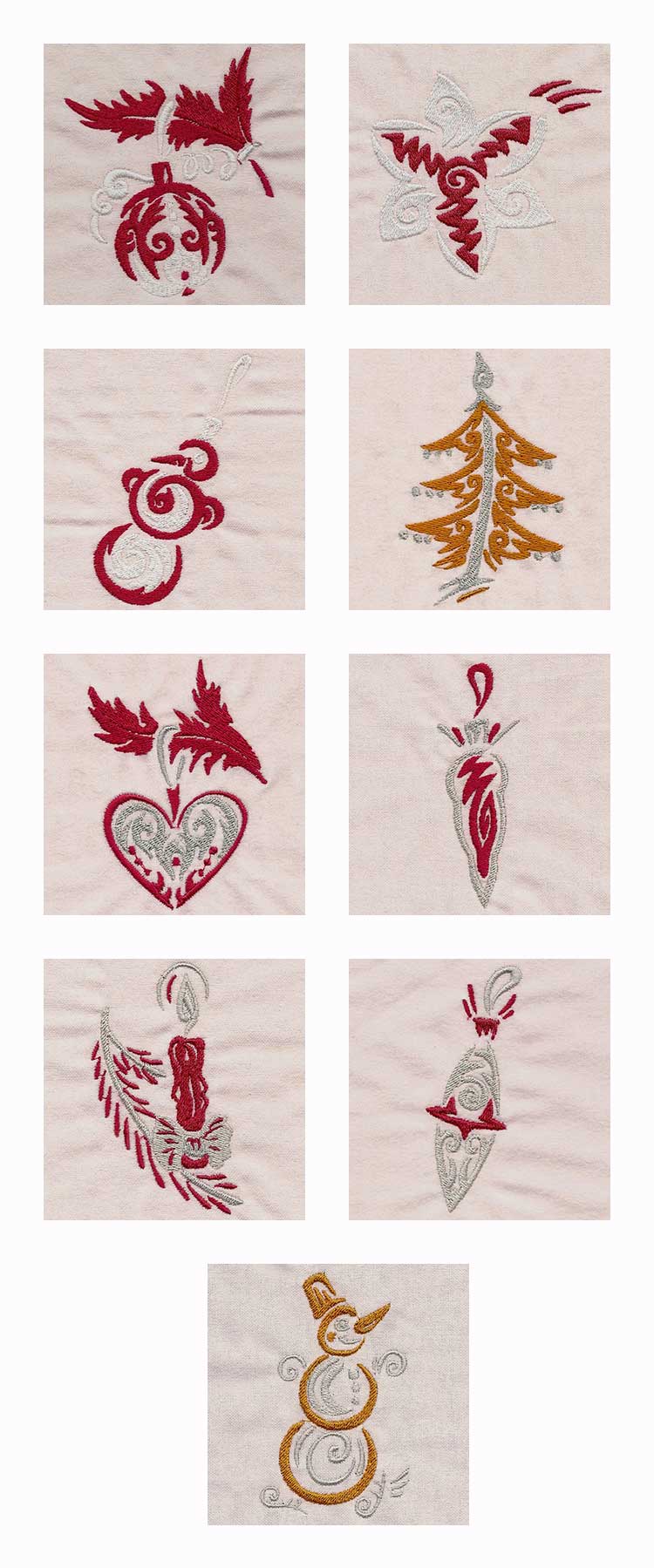 Red and White Christmas Decorations Embroidery Machine Design Details