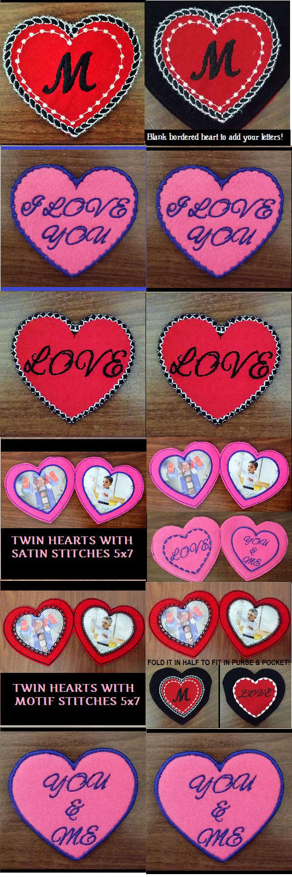 In The Hoop Twin Hearts Picture Frames Embroidery Machine Design Details