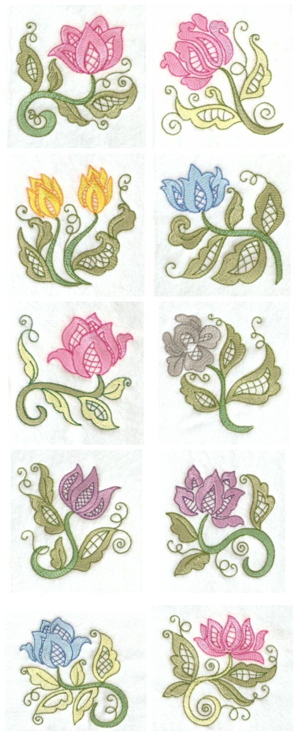 Jacobean Lace Flowers Embroidery Machine Design Details
