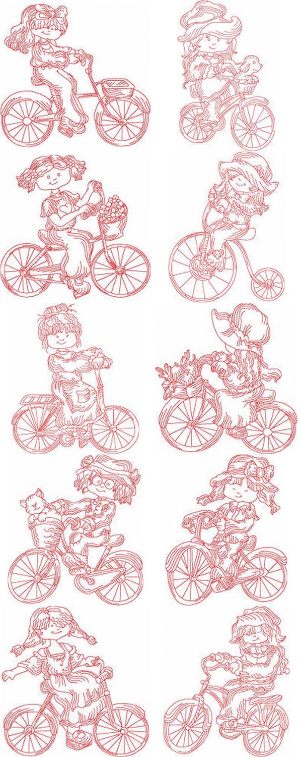 JN Bonnet Girl Bike Embroidery Machine Design Details