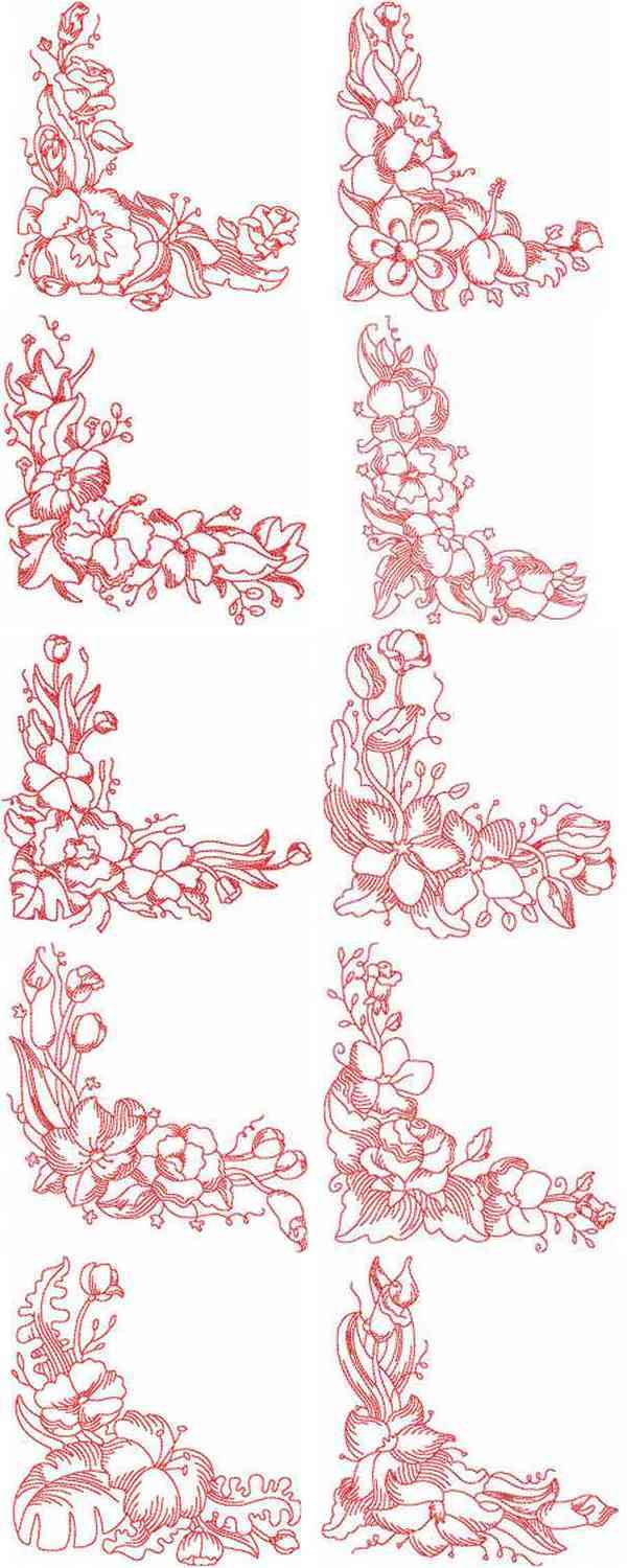 JN Floral Corners Embroidery Machine Design Details