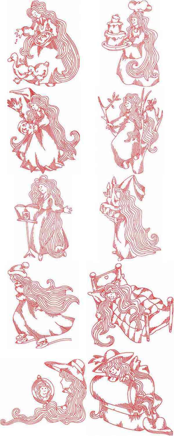 JN Long Hair Lady 3 Embroidery Machine Design Details