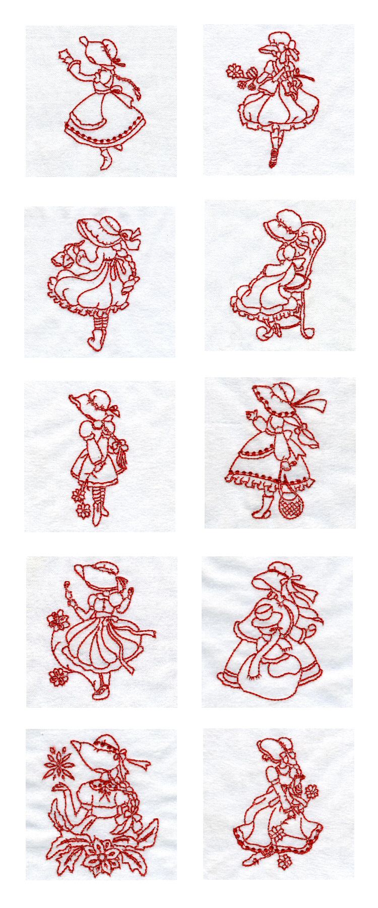 Line Art Lovely Sunbonnets Embroidery Machine Design Details