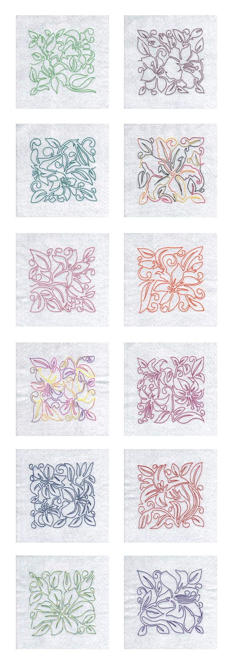 Lineart Lily Blocks Embroidery Machine Design Details