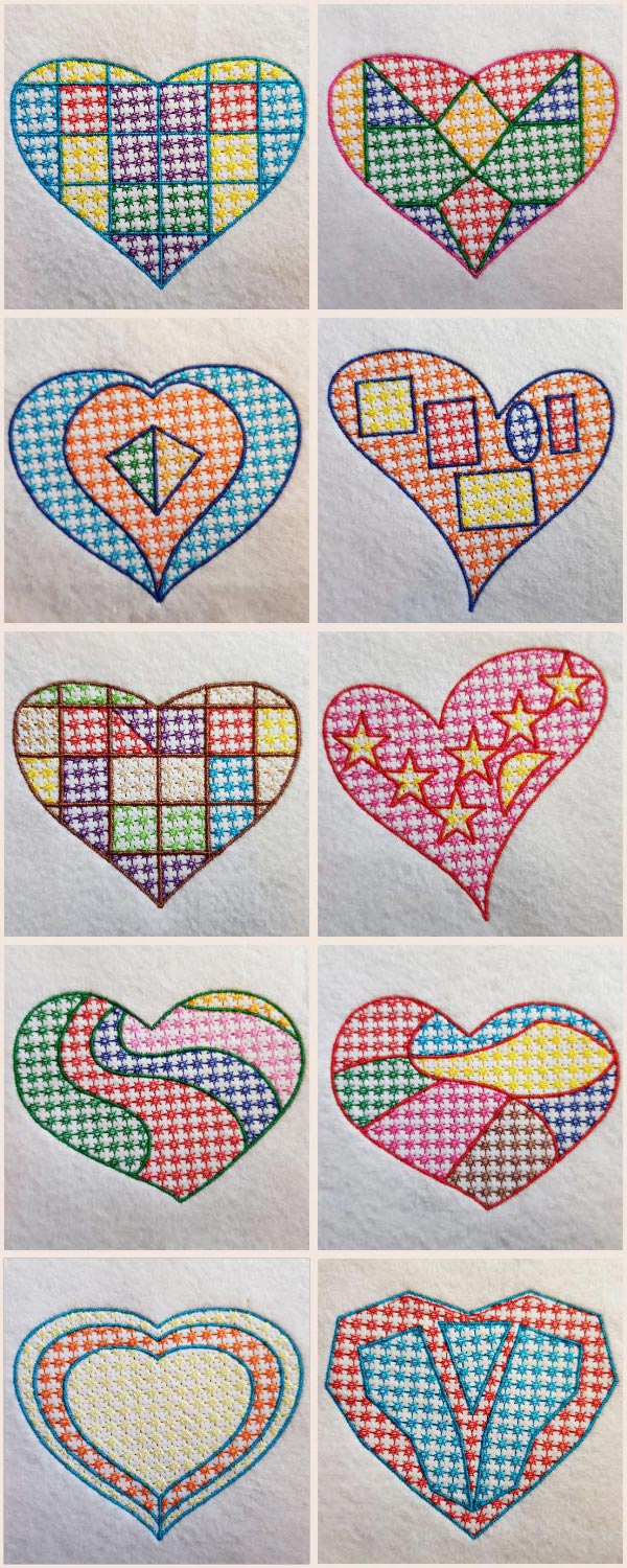 Mosaic Candlewick Hearts Embroidery Machine Design Details