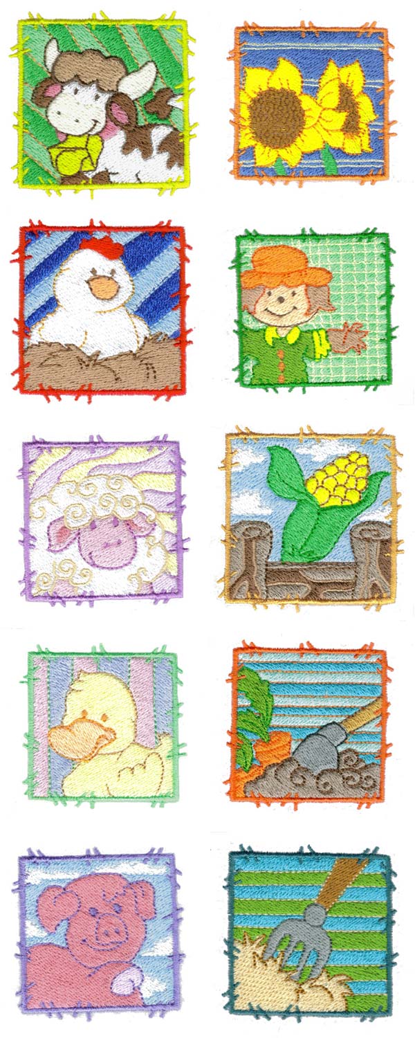 Mini Farm Blocks Embroidery Machine Design Details