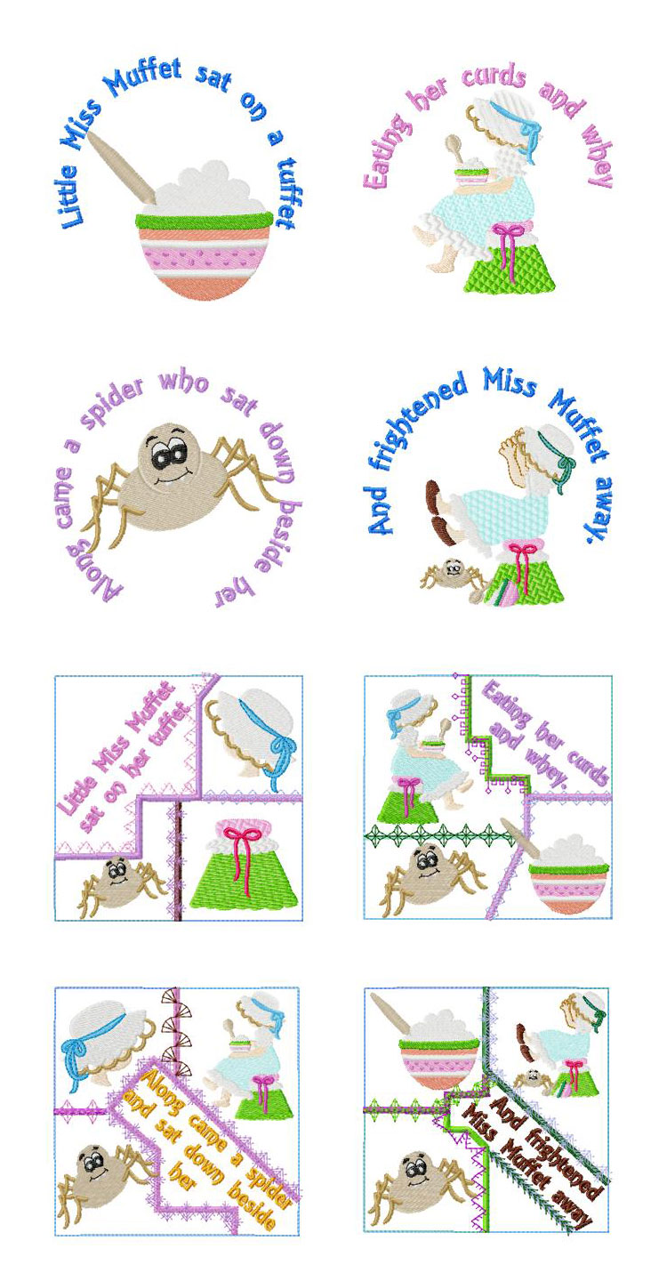 Little Miss Muffet Embroidery Machine Design Details