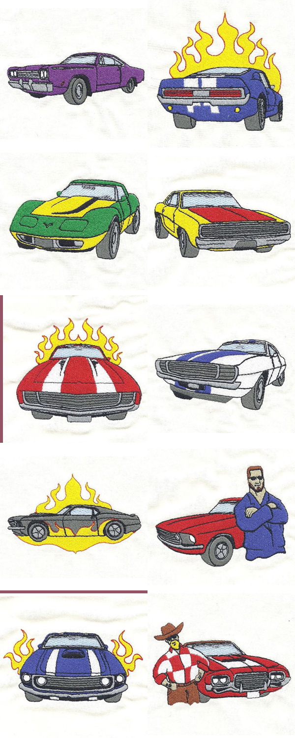 Muscle Cars 2 Embroidery Machine Design Details