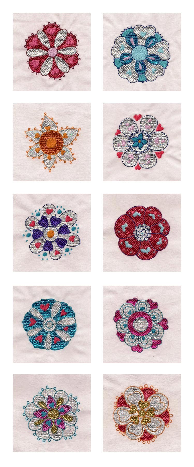 Mylar Flower Hearts Embroidery Machine Design Details