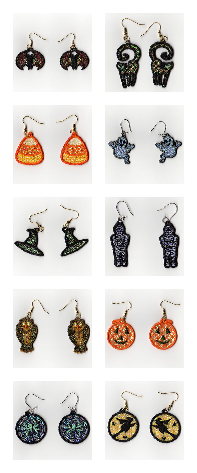Mylar Halloween Earrings Embroidery Machine Design Details