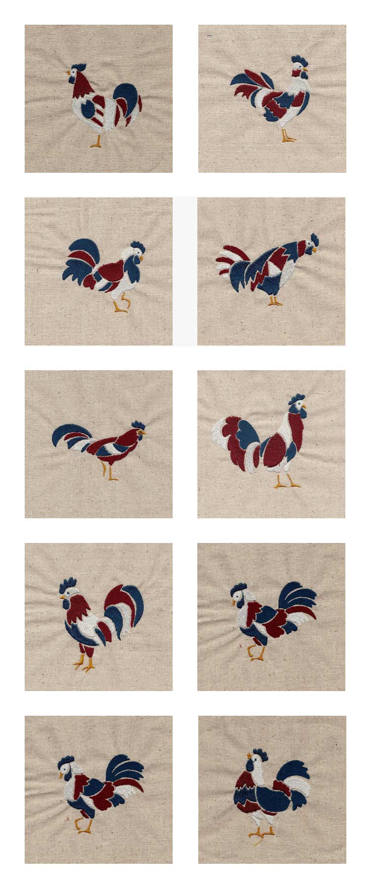 Patriotic Roosters Embroidery Machine Design Details