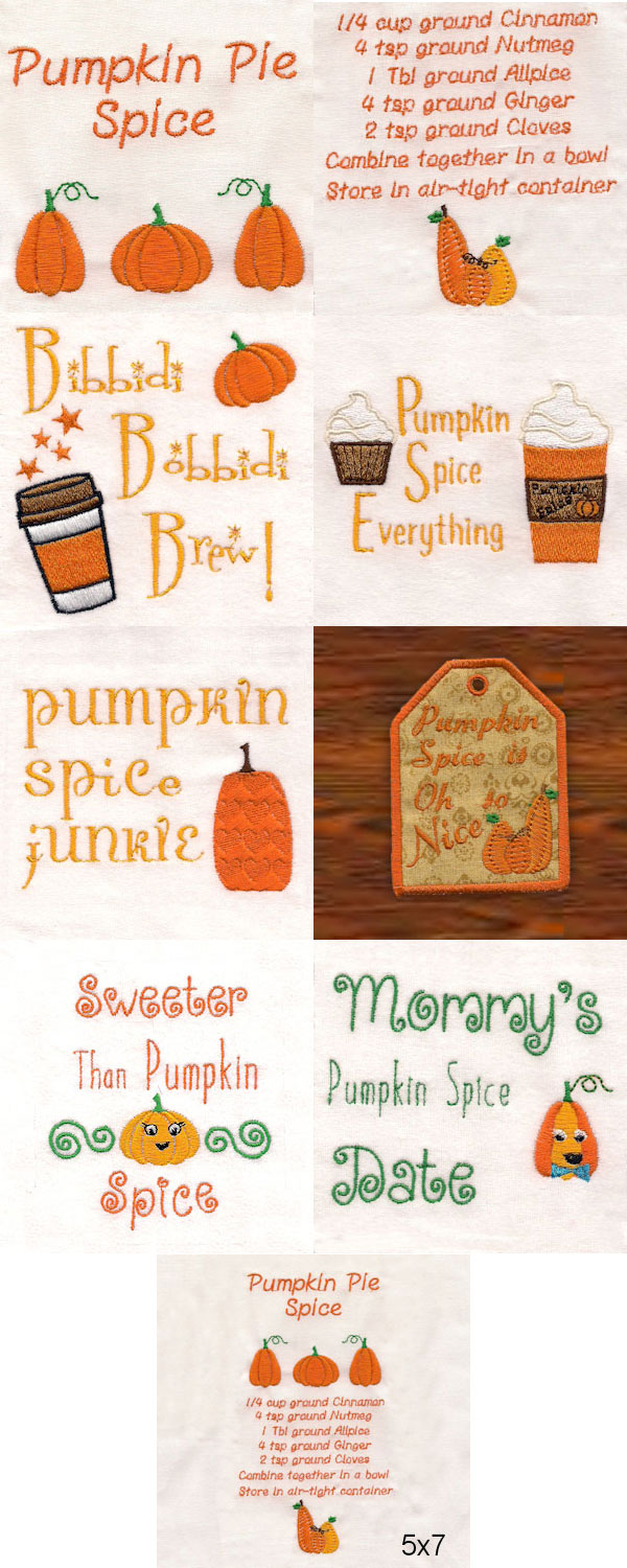 Pumpkin Pie Spice Embroidery Machine Design Details