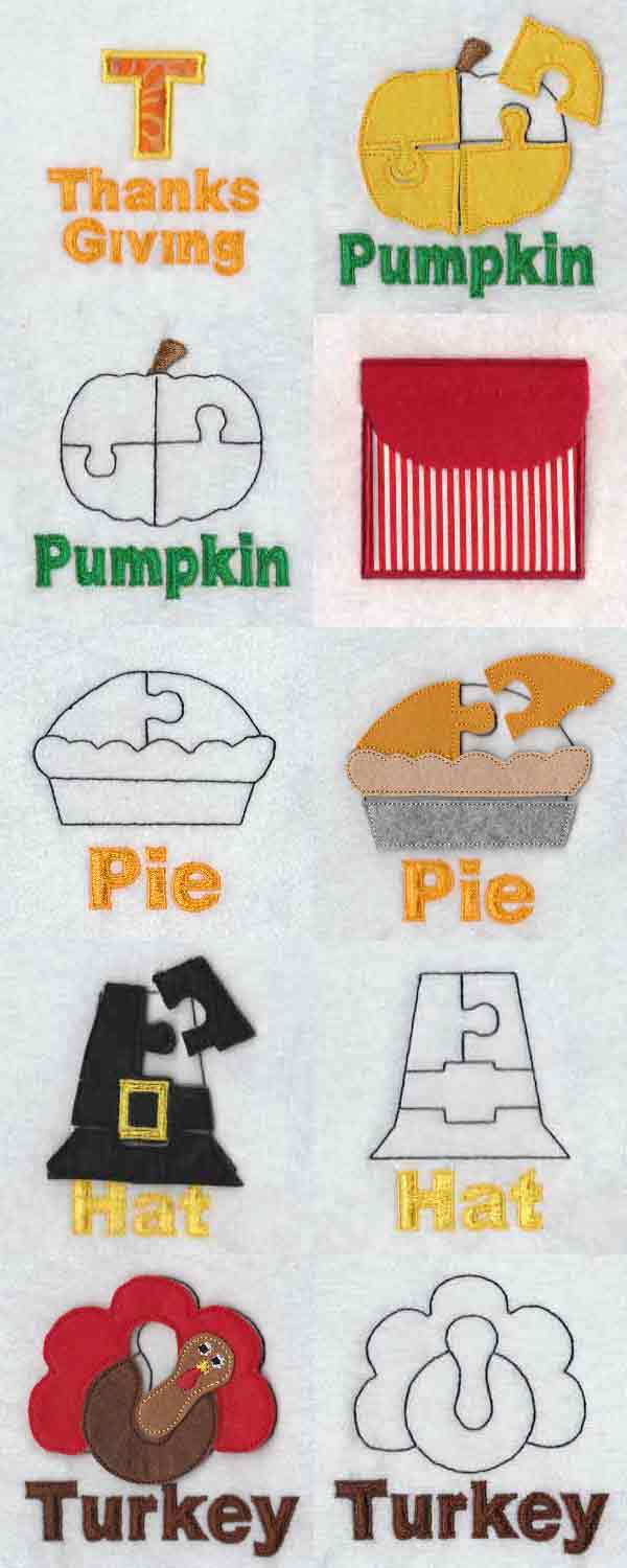Puzzle Page Thanksgiving Embroidery Machine Design Details