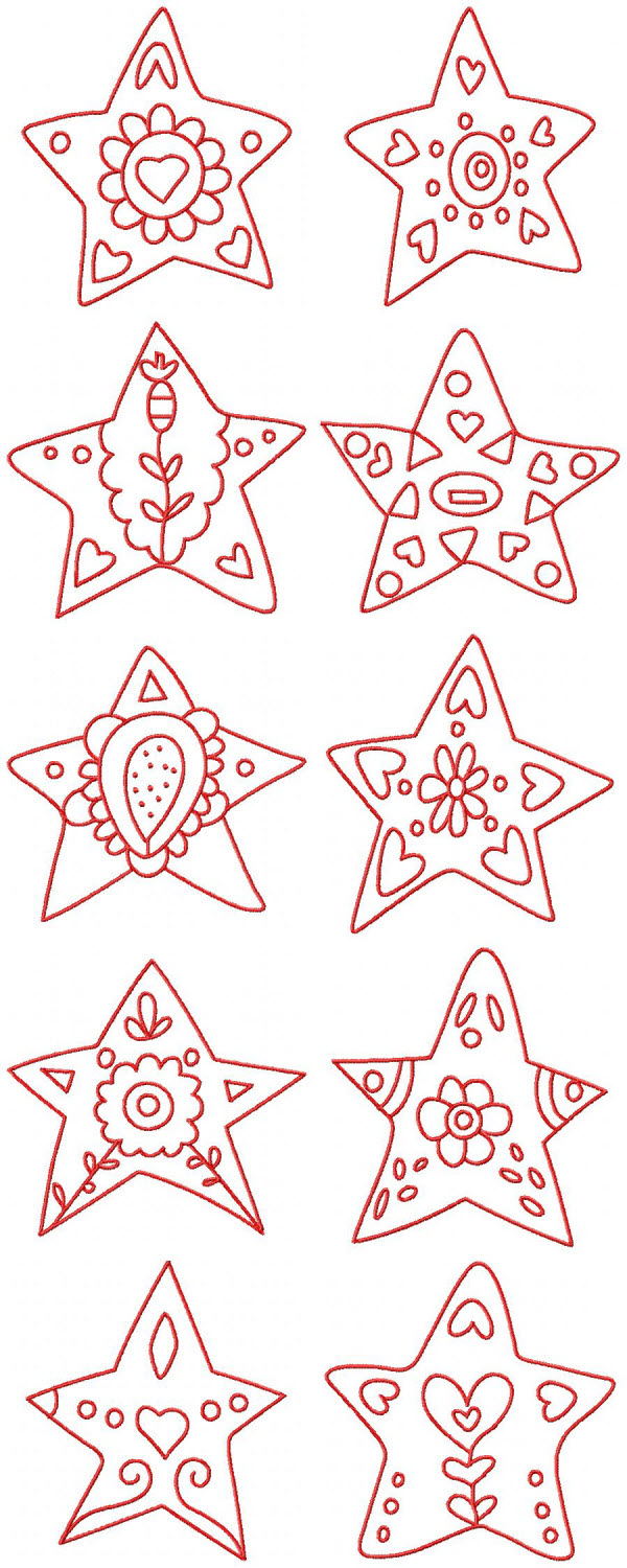 Redwork Stars Embroidery Machine Design Details