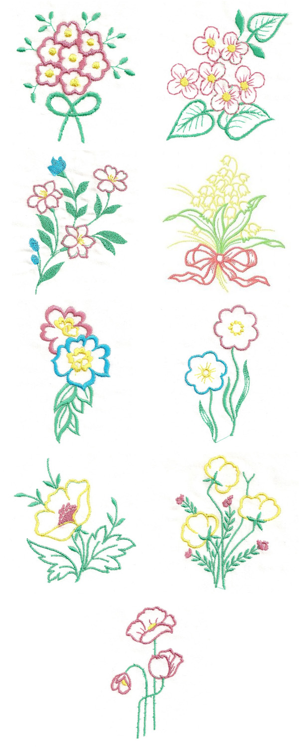 Satin Stitch Flowers Embroidery Machine Design Details