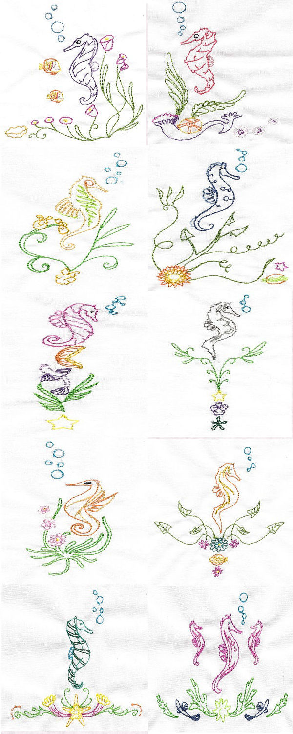 Seahorse Colorwork Embroidery Machine Design Details
