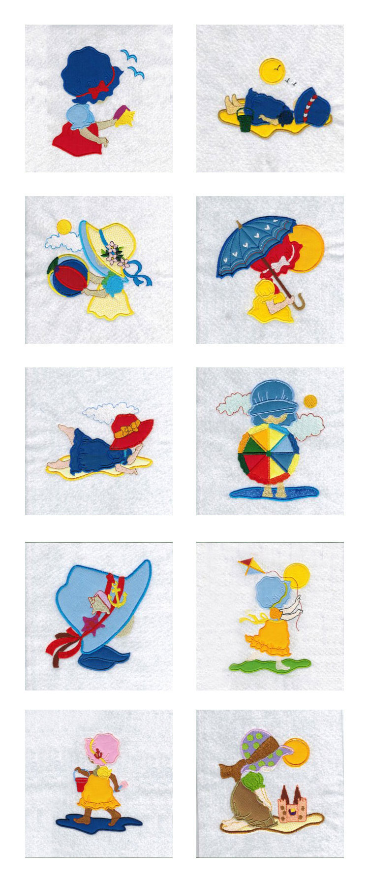Summertime Sunbonnet Girls Embroidery Machine Design Details