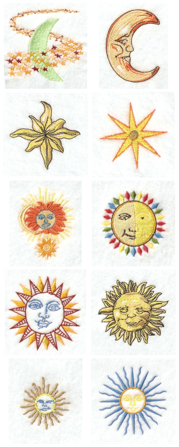 Sun Moon and Stars Embroidery Machine Design Details
