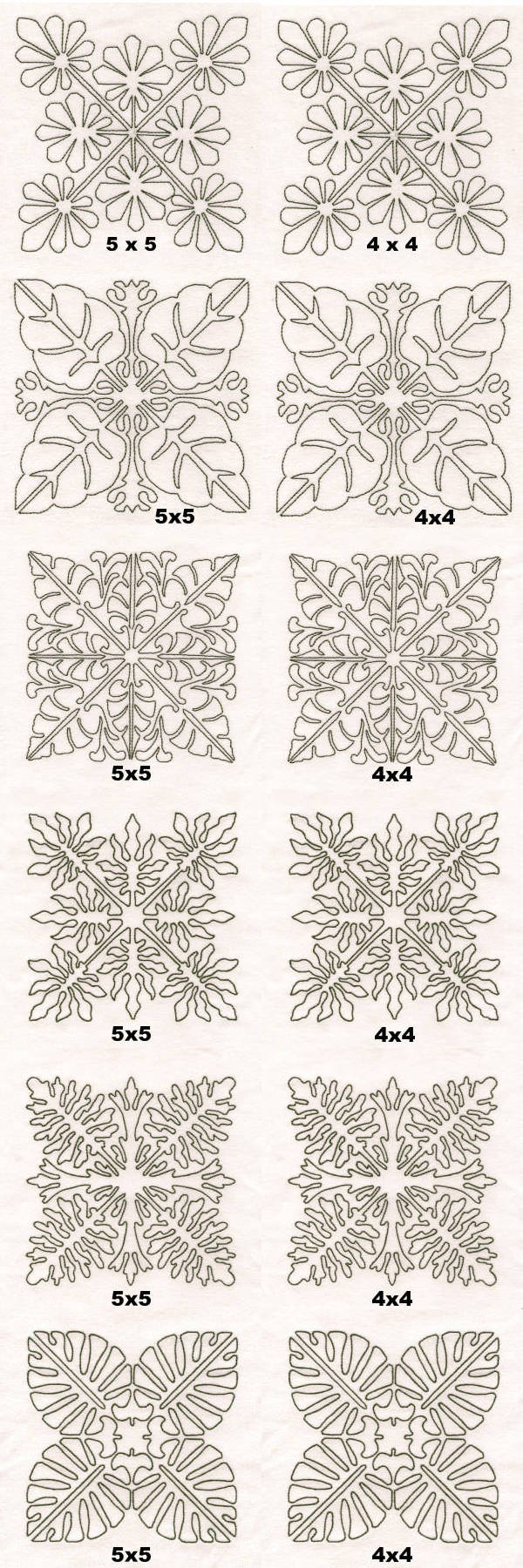 Tropical Foliage Quilt Blocks Embroidery Machine Design Details