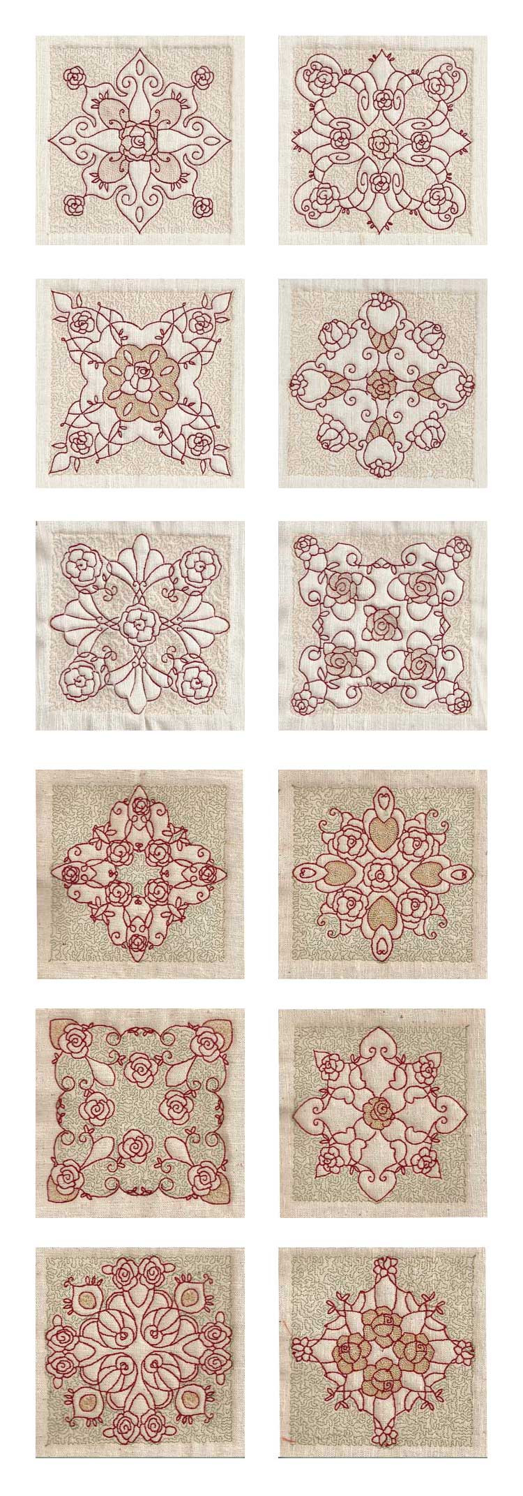 Trapunto Rose Blocks Embroidery Machine Design Details