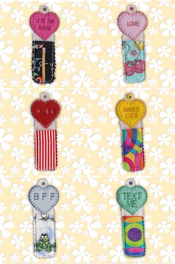Valentine Hearts Chapstick Holder Embroidery Machine Design Details