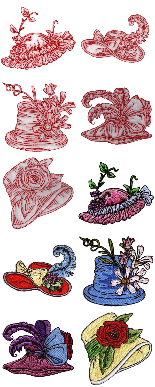 Victorian Hats Embroidery Machine Design Details