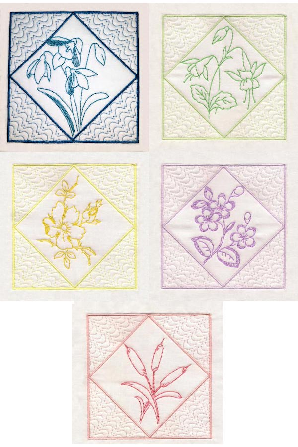 Vintage Floral Quilt Blocks 1 Embroidery Machine Design Details