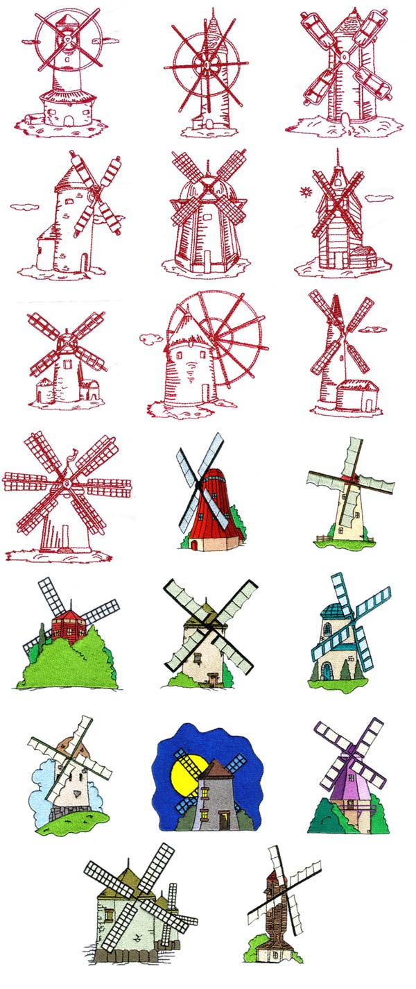 Whimsical Windmills Embroidery Machine Design Details