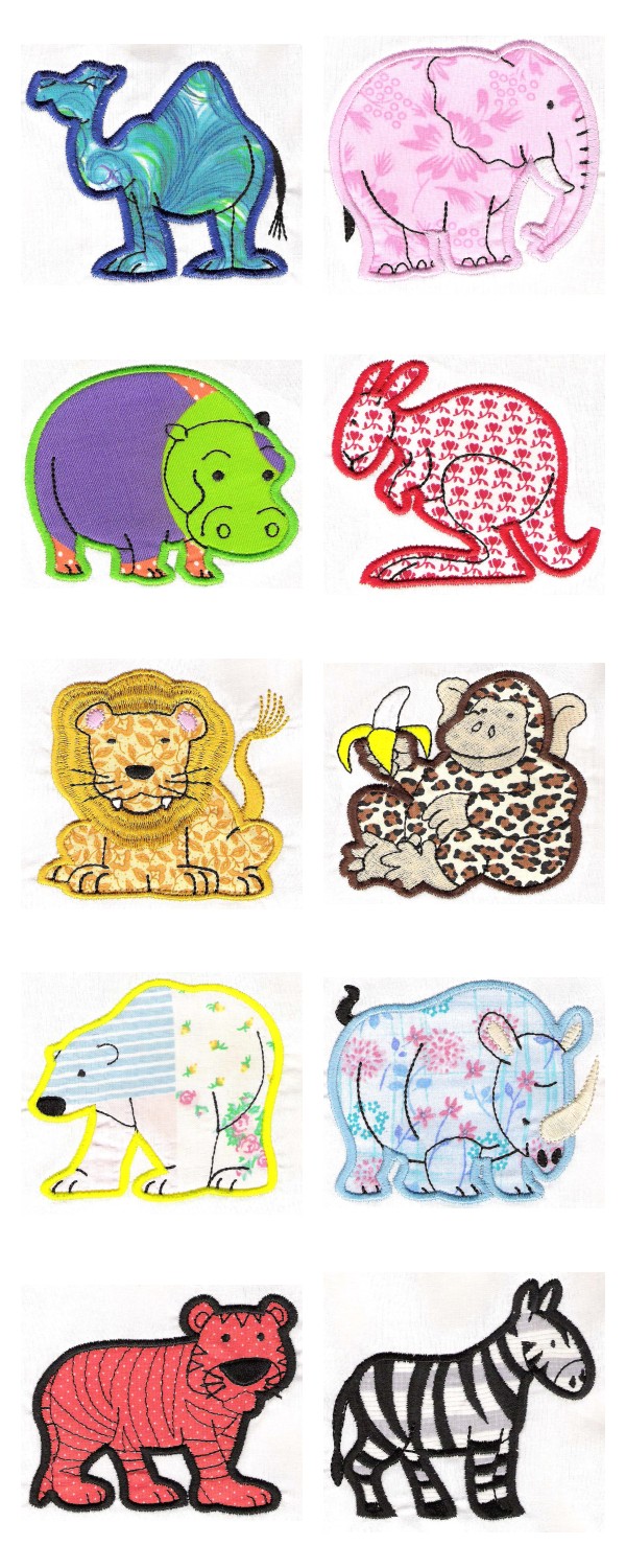 Zoo Animals Applique Embroidery Machine Design Details
