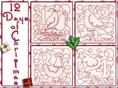 12 Days of Christmas Free Motion Embroidery Machine Design
