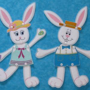 Button Bunny Dolls Embroidery Machine Design