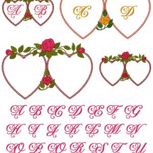 Double Heart Rose Monogram Embroidery Machine Design