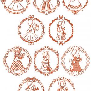 Falltime Sunbonnets_4x4 Embroidery Machine Design