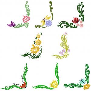 Floral Butterfly Corners Embroidery Machine Design