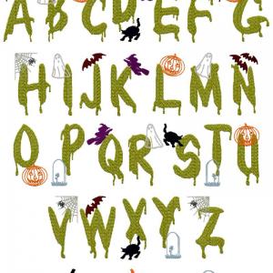 Halloweenie Alphabet Embroidery Machine Design