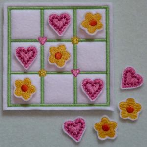 Hearts And Flowers Tic Tac Toe Embroidery Machine Design