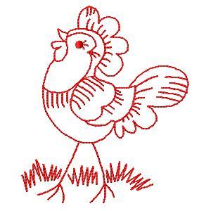 Redwork Chickens Embroidery Machine Design